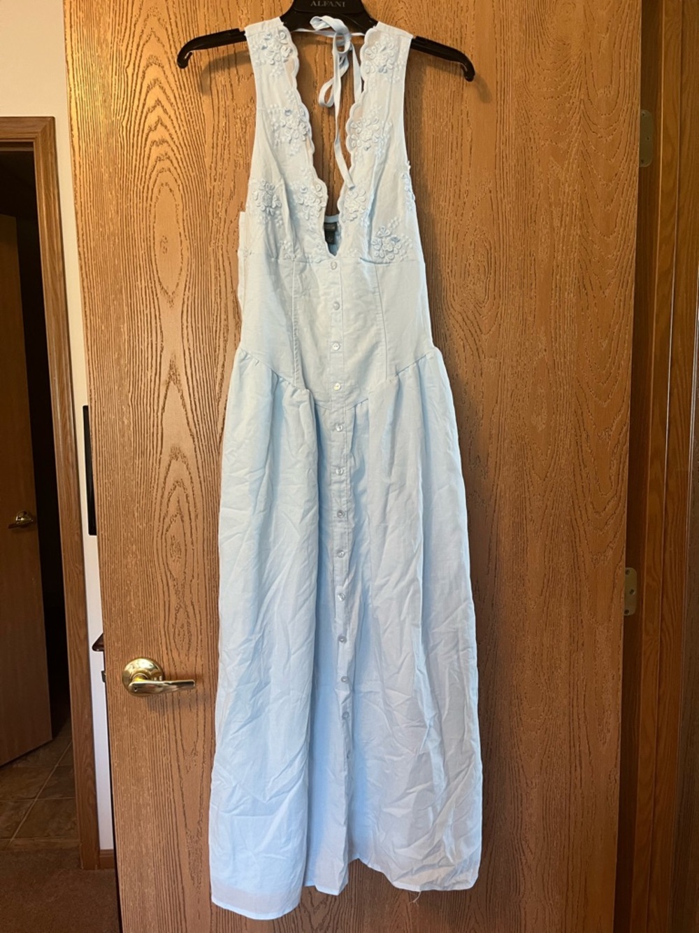 Viral Light Blue Sleeveless Maxi Dress with Lace Trim